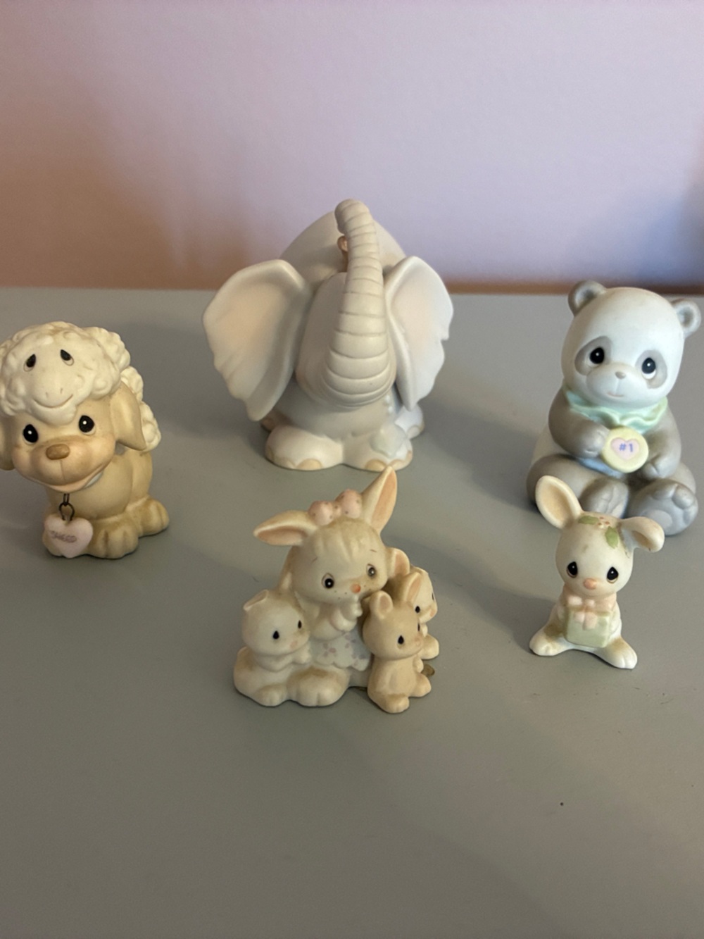 Precious Moments Pastel White and Cream Ceramic Animal Figurine Set
